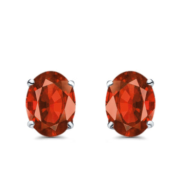 Solitaire Stud Earrings Oval Garnet CZ 925 Sterling Silver-7mmx5mm Wholesale